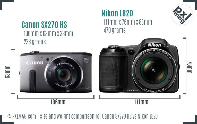 Canon SX270 HS vs Nikon L820 size comparison