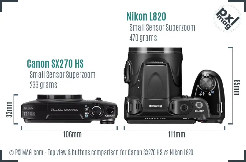 Canon SX270 HS vs Nikon L820 top view buttons comparison