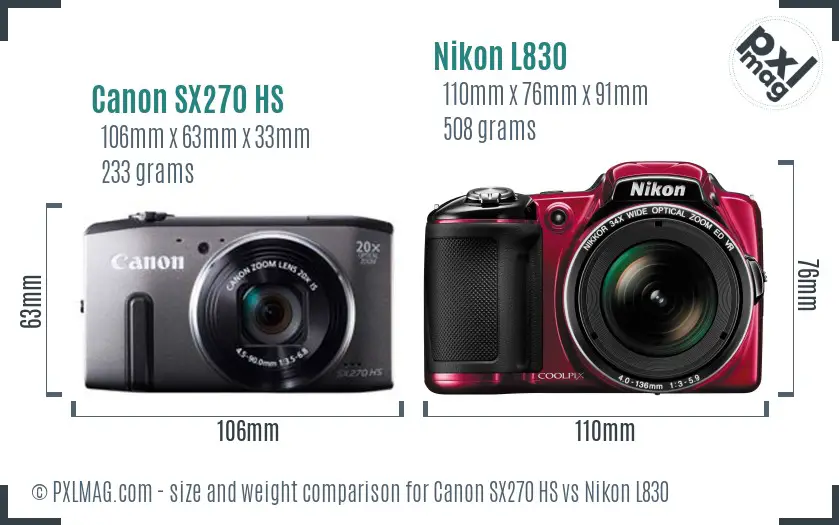 Canon SX270 HS vs Nikon L830 size comparison