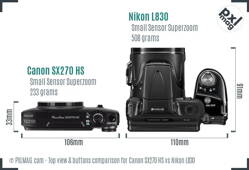 Canon SX270 HS vs Nikon L830 top view buttons comparison