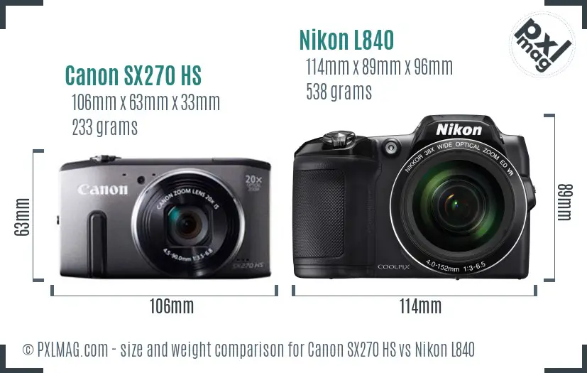 Canon SX270 HS vs Nikon L840 size comparison