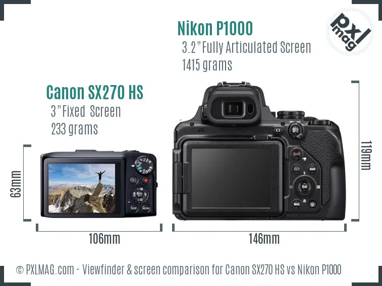 Canon SX270 HS vs Nikon P1000 Screen and Viewfinder comparison