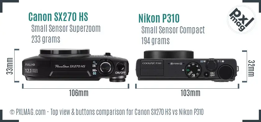 Canon SX270 HS vs Nikon P310 top view buttons comparison