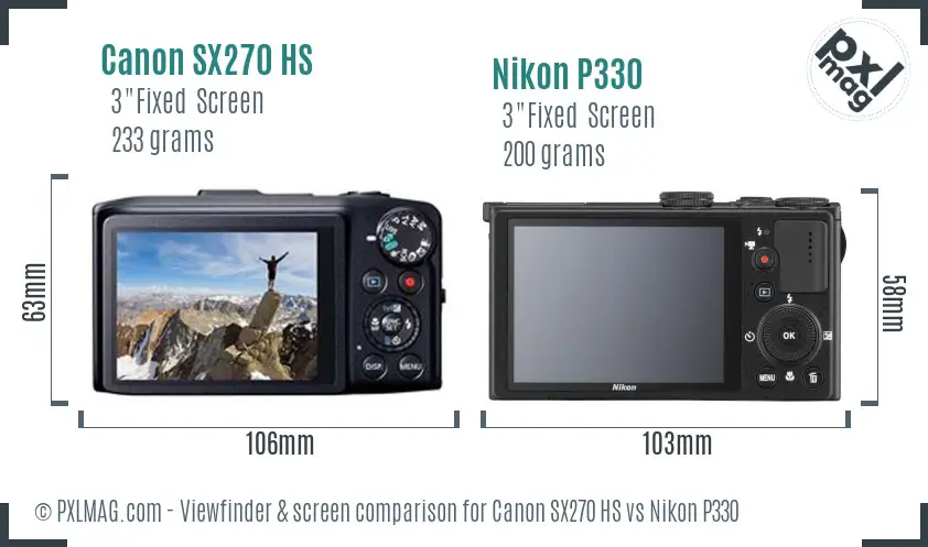 Canon SX270 HS vs Nikon P330 Screen and Viewfinder comparison