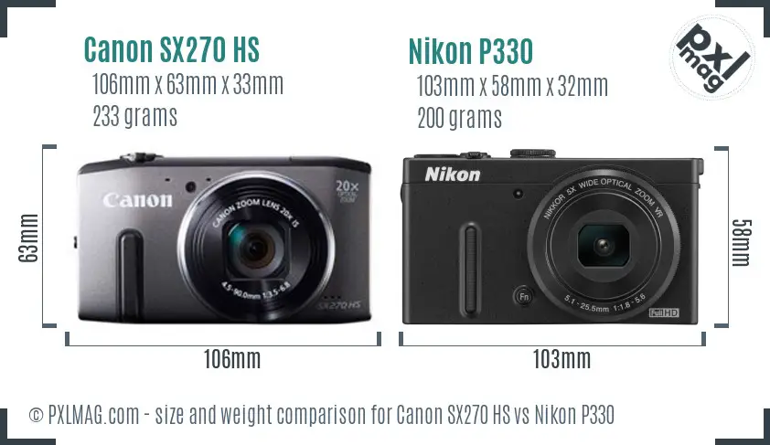 Canon SX270 HS vs Nikon P330 size comparison