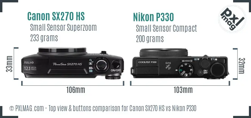 Canon SX270 HS vs Nikon P330 top view buttons comparison