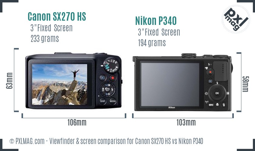 Canon SX270 HS vs Nikon P340 Screen and Viewfinder comparison