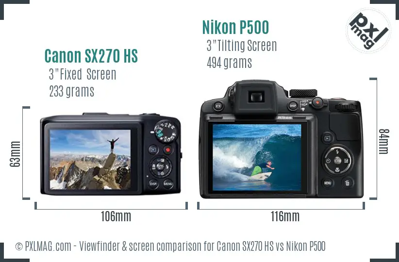 Canon SX270 HS vs Nikon P500 Screen and Viewfinder comparison