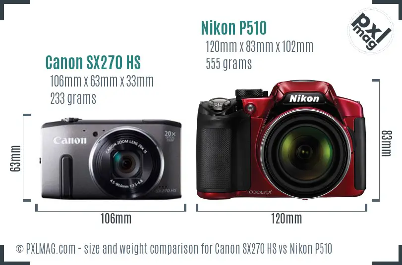 Canon SX270 HS vs Nikon P510 size comparison