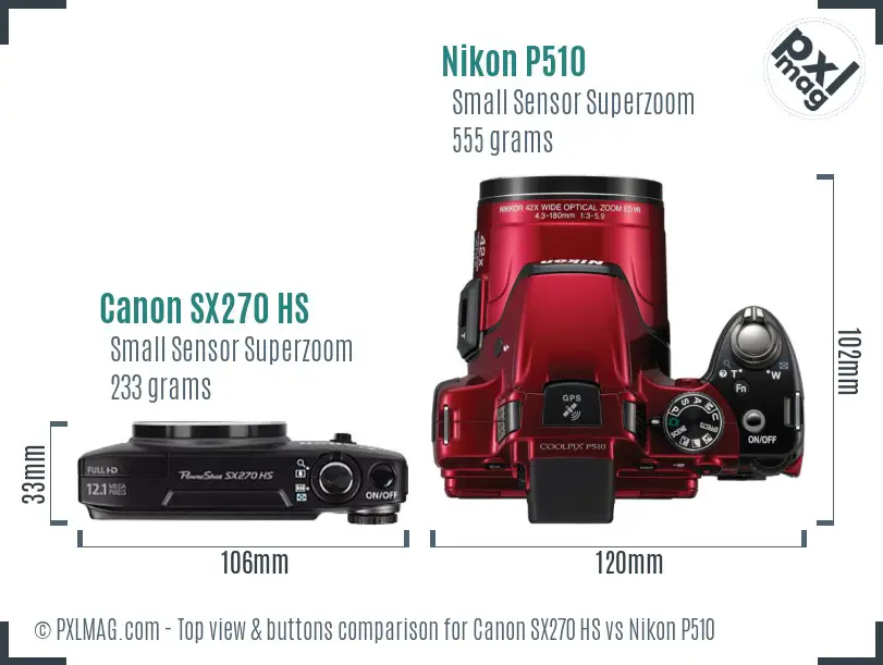 Canon SX270 HS vs Nikon P510 top view buttons comparison