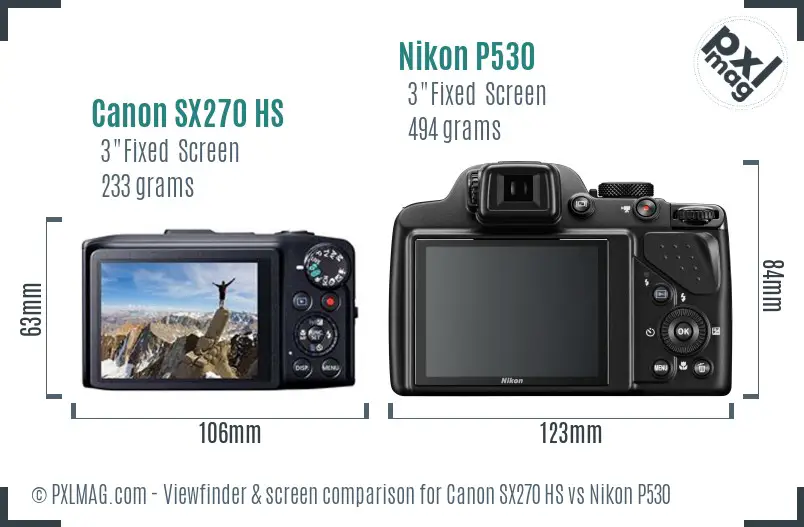 Canon SX270 HS vs Nikon P530 Screen and Viewfinder comparison