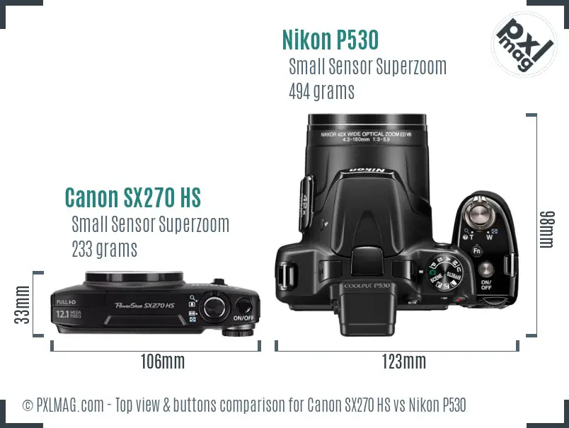 Canon SX270 HS vs Nikon P530 top view buttons comparison