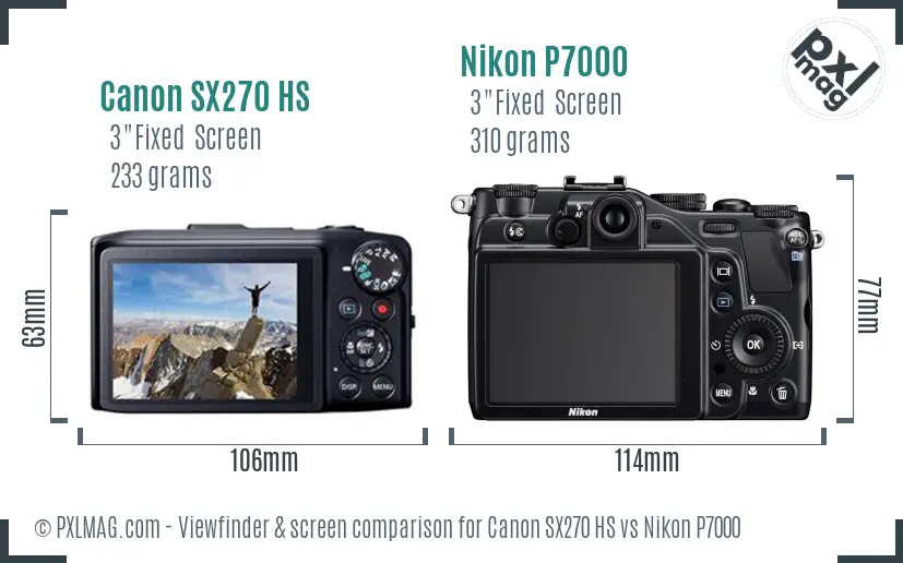 Canon SX270 HS vs Nikon P7000 Screen and Viewfinder comparison