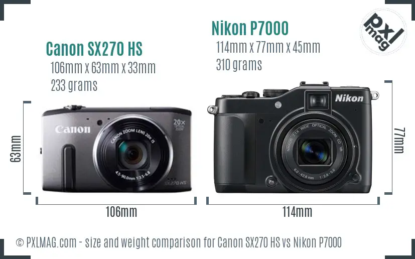 Canon SX270 HS vs Nikon P7000 size comparison