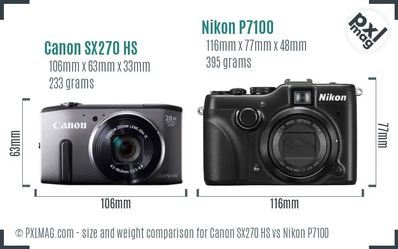 Canon SX270 HS vs Nikon P7100 size comparison