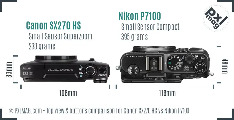 Canon SX270 HS vs Nikon P7100 top view buttons comparison