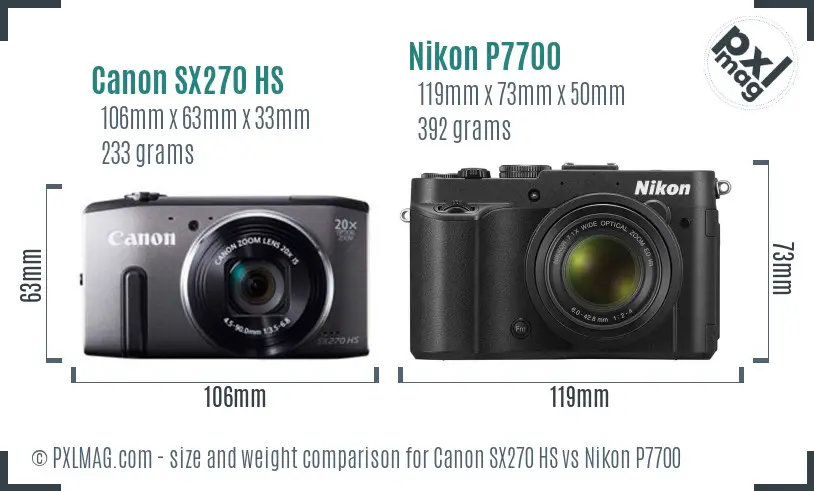 Canon SX270 HS vs Nikon P7700 size comparison