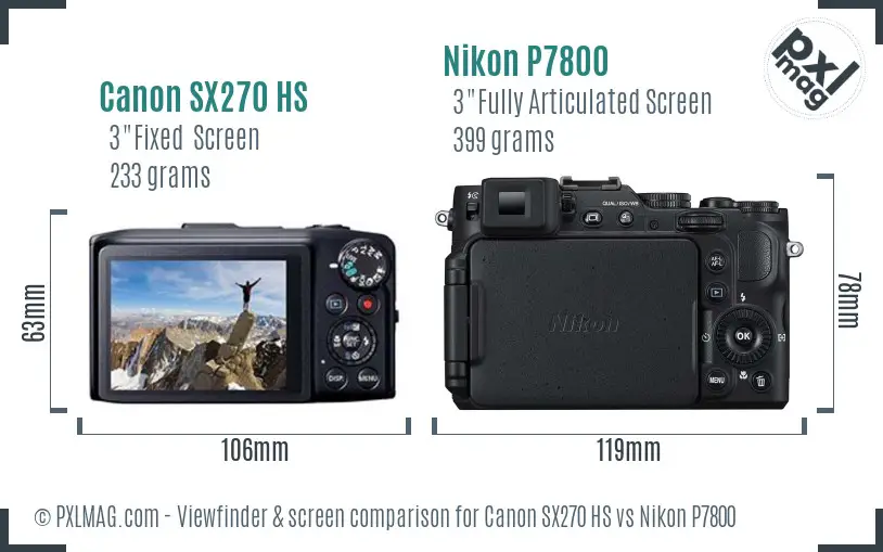Canon SX270 HS vs Nikon P7800 Screen and Viewfinder comparison