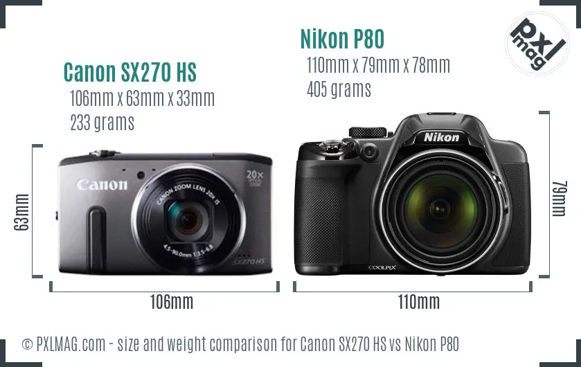 Canon SX270 HS vs Nikon P80 size comparison