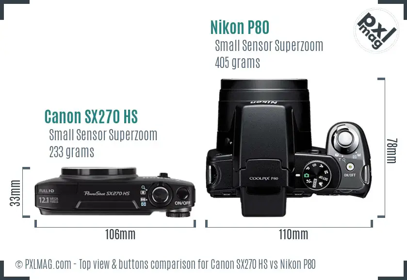 Canon SX270 HS vs Nikon P80 top view buttons comparison