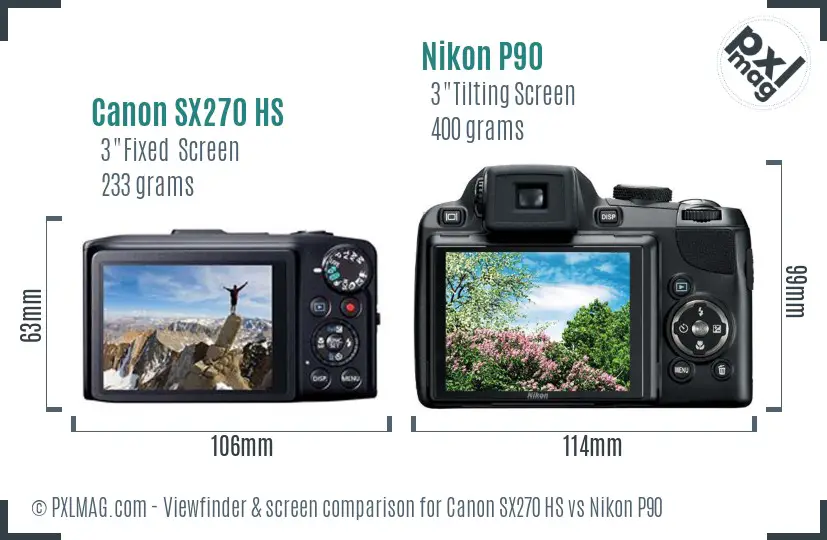 Canon SX270 HS vs Nikon P90 Screen and Viewfinder comparison