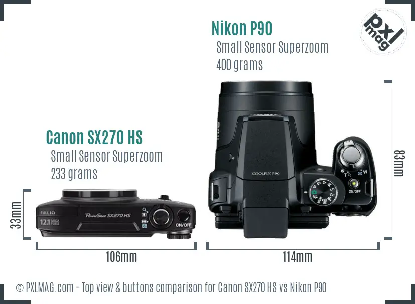 Canon SX270 HS vs Nikon P90 top view buttons comparison