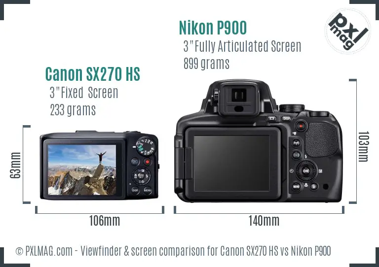 Canon SX270 HS vs Nikon P900 Screen and Viewfinder comparison