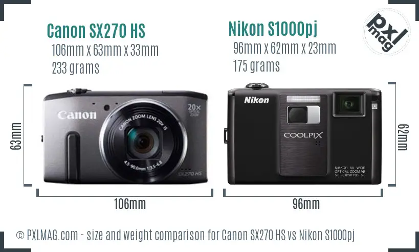 Canon SX270 HS vs Nikon S1000pj size comparison