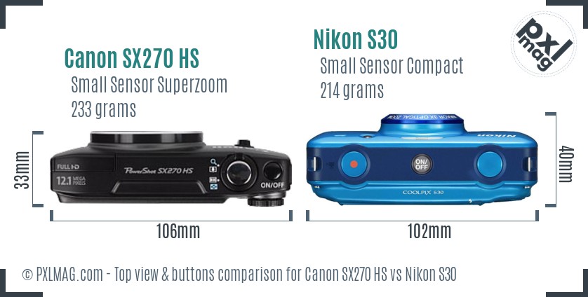 Canon SX270 HS vs Nikon S30 top view buttons comparison