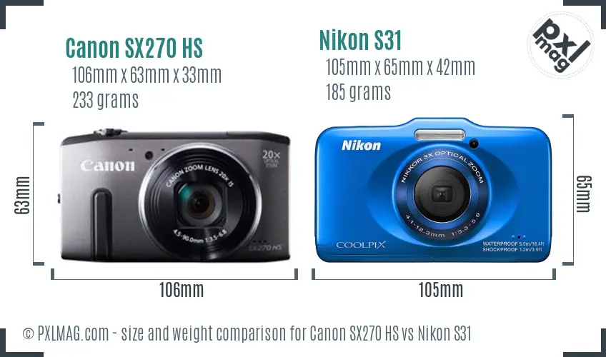 Canon SX270 HS vs Nikon S31 size comparison