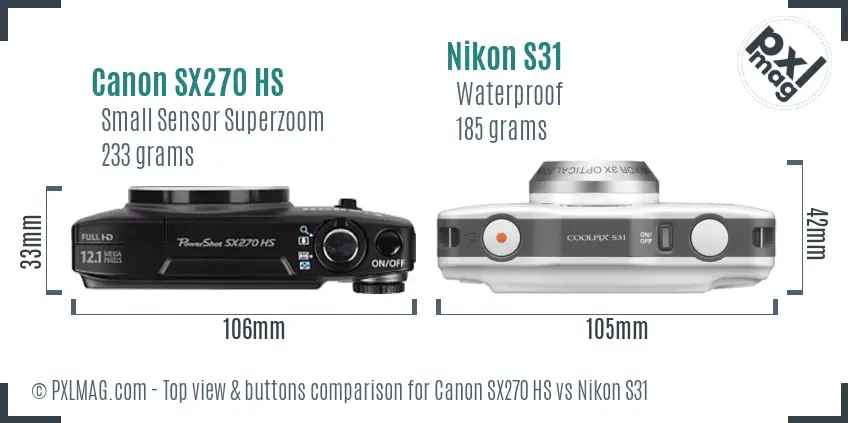 Canon SX270 HS vs Nikon S31 top view buttons comparison