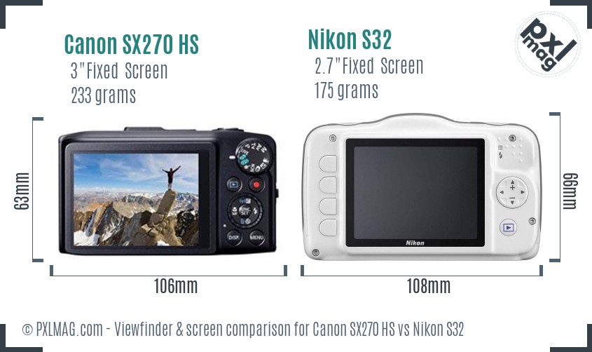 Canon SX270 HS vs Nikon S32 Screen and Viewfinder comparison