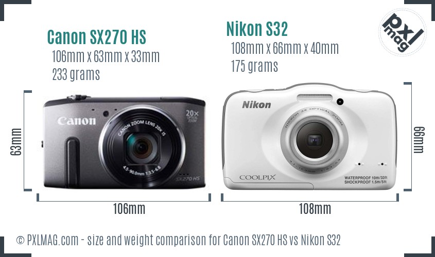 Canon SX270 HS vs Nikon S32 size comparison