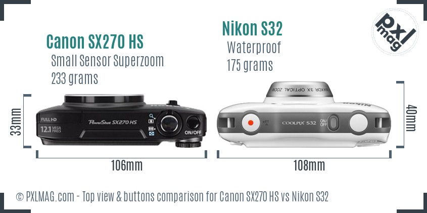 Canon SX270 HS vs Nikon S32 top view buttons comparison