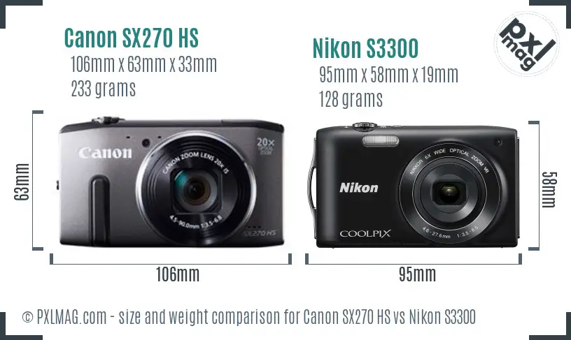 Canon SX270 HS vs Nikon S3300 size comparison
