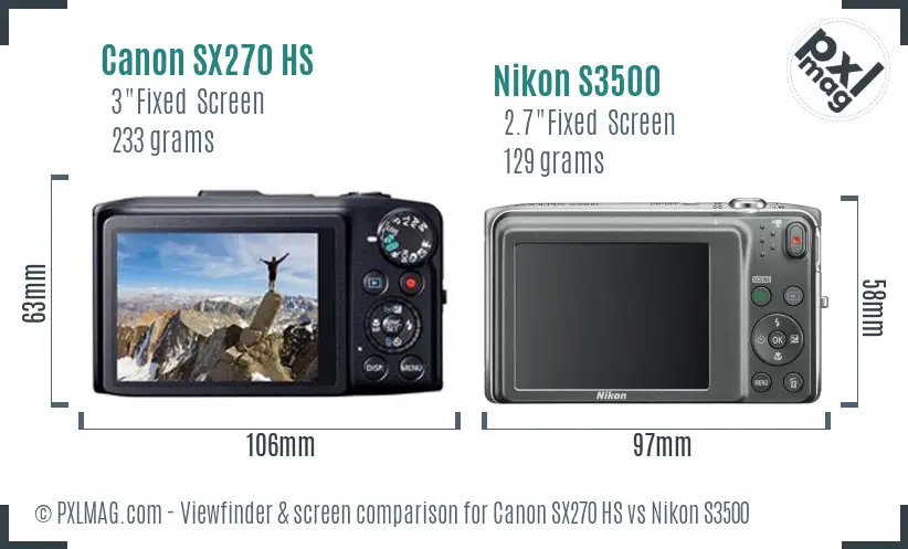 Canon SX270 HS vs Nikon S3500 Screen and Viewfinder comparison