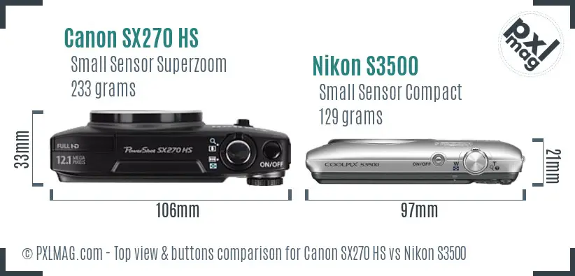 Canon SX270 HS vs Nikon S3500 top view buttons comparison