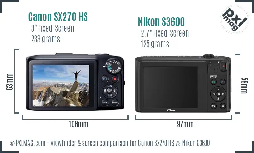 Canon SX270 HS vs Nikon S3600 Screen and Viewfinder comparison