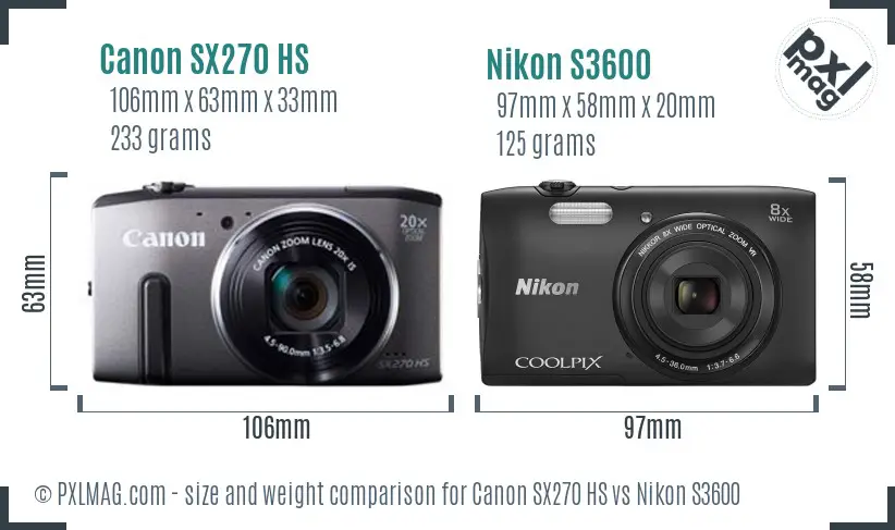 Canon SX270 HS vs Nikon S3600 size comparison