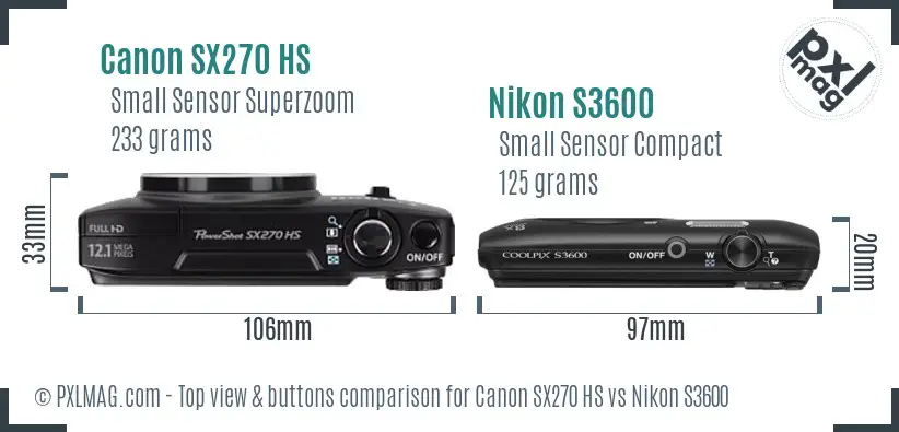 Canon SX270 HS vs Nikon S3600 top view buttons comparison