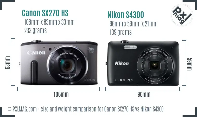 Canon SX270 HS vs Nikon S4300 size comparison