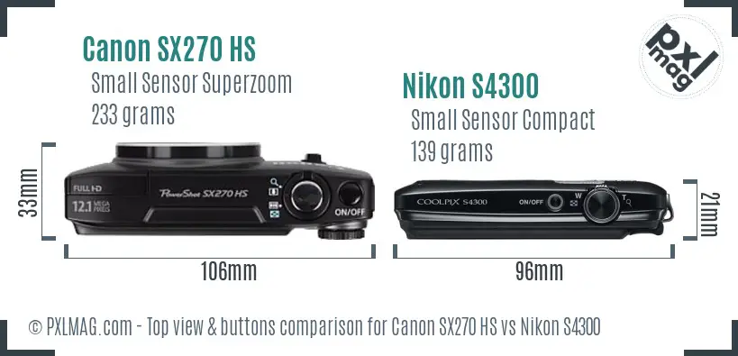 Canon SX270 HS vs Nikon S4300 top view buttons comparison