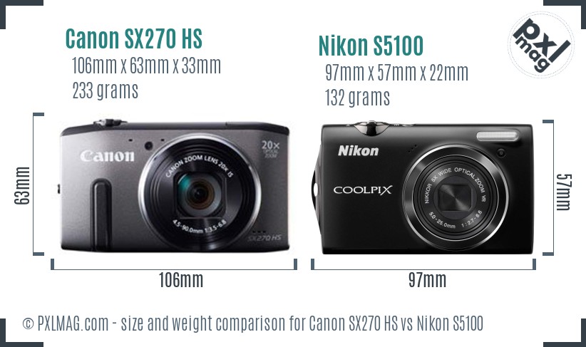 Canon SX270 HS vs Nikon S5100 size comparison