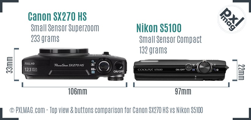 Canon SX270 HS vs Nikon S5100 top view buttons comparison