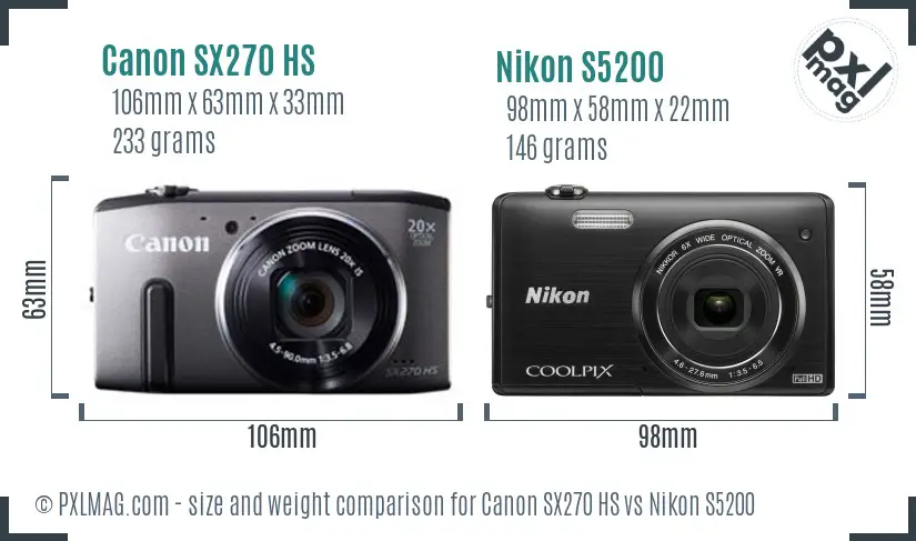 Canon SX270 HS vs Nikon S5200 size comparison