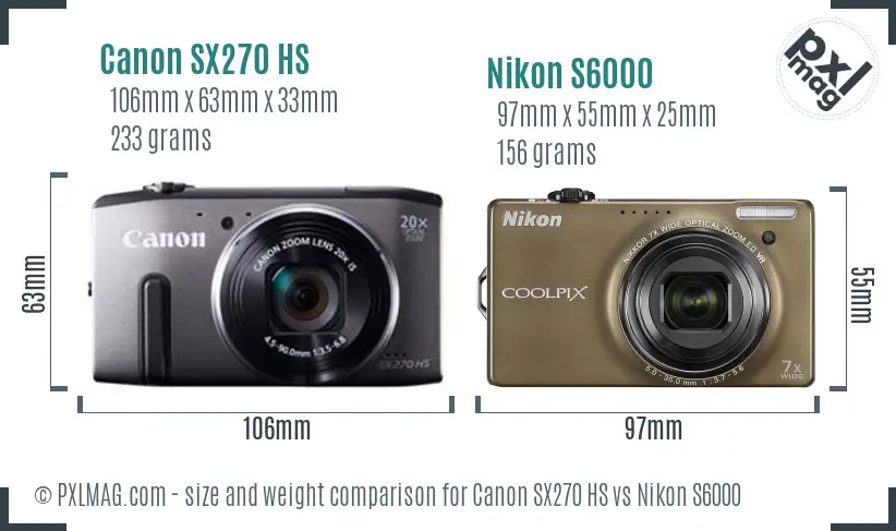 Canon SX270 HS vs Nikon S6000 size comparison