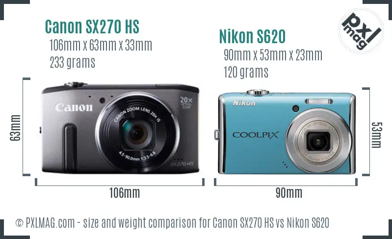Canon SX270 HS vs Nikon S620 size comparison Canon SX270 HS vs Nikon S620 size comparison