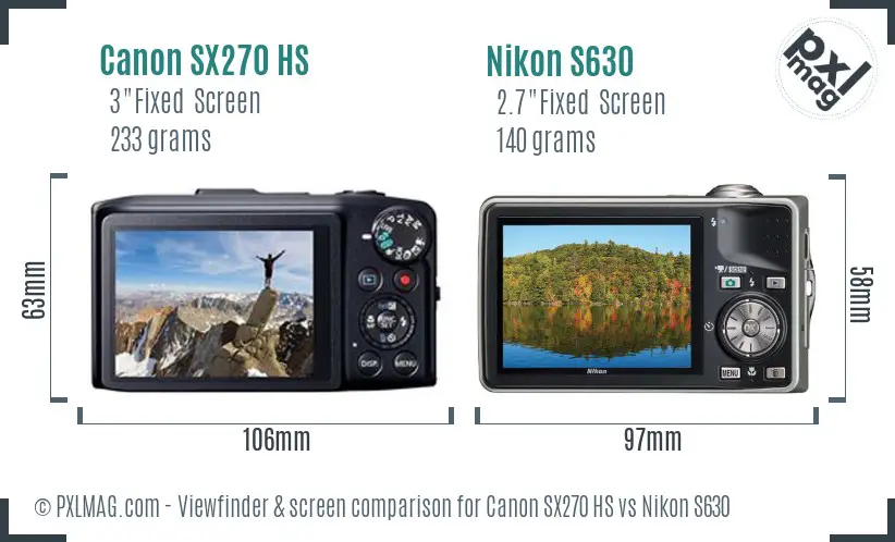 Canon SX270 HS vs Nikon S630 Screen and Viewfinder comparison Canon SX270 HS vs Nikon S630 Screen and Viewfinder comparison