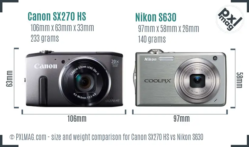 Canon SX270 HS vs Nikon S630 size comparison Canon SX270 HS vs Nikon S630 size comparison