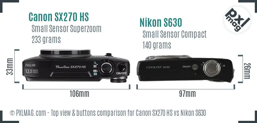Canon SX270 HS vs Nikon S630 top view buttons comparison Canon SX270 HS vs Nikon S630 top view buttons comparison